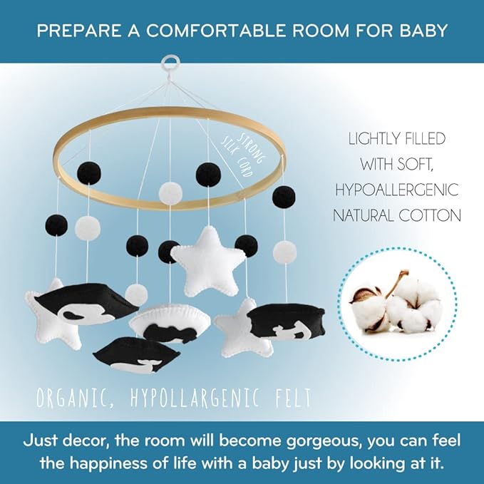 Montessori Mobile Baby for Crib - Black and White Mobile Give Visual Stimulation to Engage Your Newborn - Baby Crib Mobile for Boys & Girls - Baby Mobile for Crib