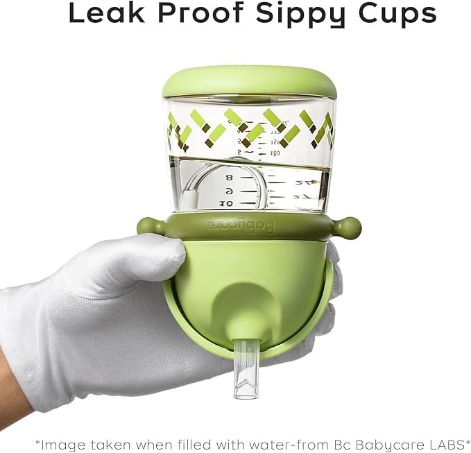 bc babycare Straw Sippy Cups for Toddler, No Spill Sippy Cups for Baby 1+ Year Old, Transition Weighted Sippy Cup with Straw and Strap, 10oz/300ml, Green