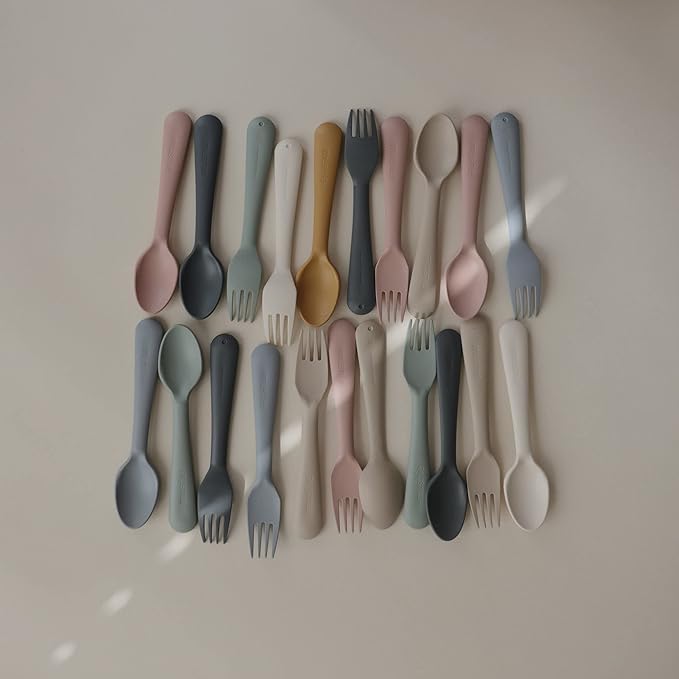 mushie Flatware Fork and Spoon Set For Kids | Made in Denmark (Ivory)
