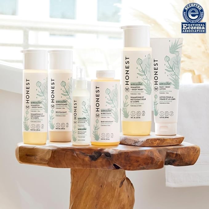 The Honest Company 2-in-1 Cleansing Shampoo + Body Wash for Sensitive Skin | Gentle for Baby | Naturally Derived, Tear-free, Hypoallergenic | Fragrance Free, 18 fl oz