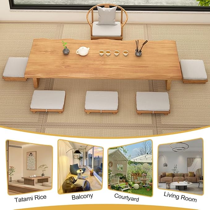 160cm Japanese Floor Table -Vintage Solid Wooden Tatami Table, Low Rectangular - Image 7