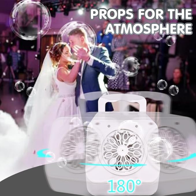 Automatic Rotating Bubble Machine 12 Holes Bubble Blower Plugin or Battery Operated Portable Bubble Maker 20000+ Big Bubbles Per Minute Bubbles for Outdoor Wedding Birthday Easter Party