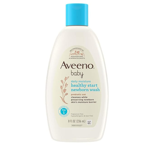 Aveeno Baby Healthy Start Nourishing Newborn Wash, Hypoallergenic Baby Body Wash with Prebiotic Oat Gently Cleanses Delicate Newborn Skin, Fragrance-Free, Tear-Free, Paraben-Free, 8 fl. oz