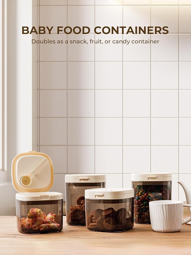 Travel Formula Dispenser, 1200ml Portable Milk Powder Container Formula Holder, Flip Top Formula Container to Go with Magnetic Spoon & Date Marker, 21OZ, 1.32LB, 600g, Brown