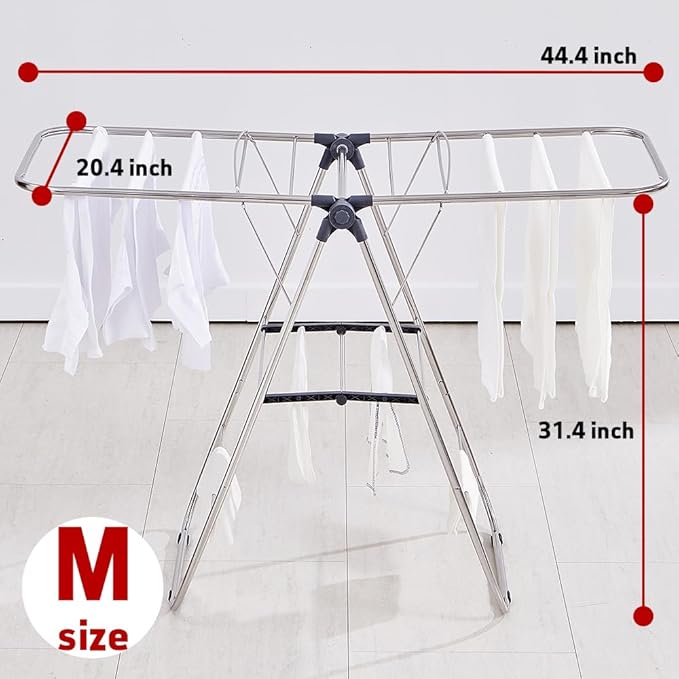 TRES BELLE 25NEW Stainless Steel Clothes Drying Rack(M)–Foldable,Lightweight,No-Slip Rods,Made in Korea,Indoor & Outdoor Use,Rust-Resistant,Towels,Underwear,Baby Clothes Drying–M Sizes