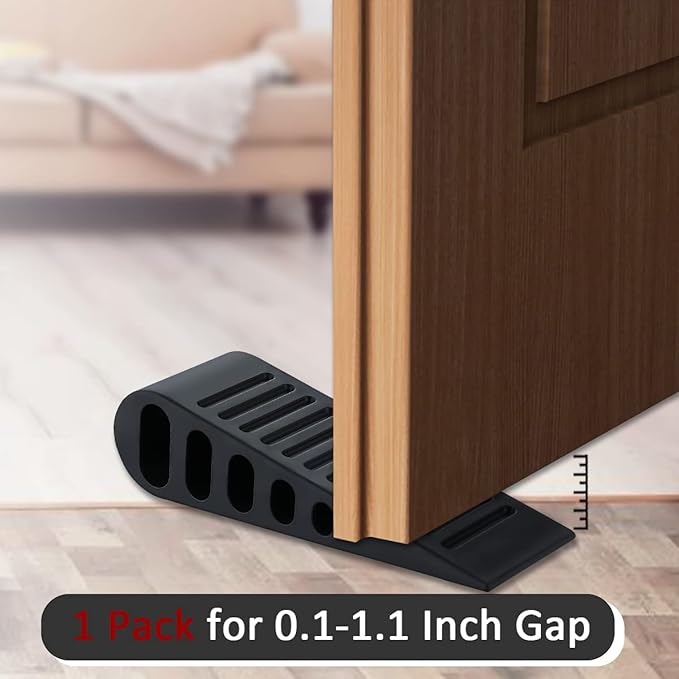 JQK Rubber Door Stopper Wedge, Black 2 Pack Soft TPR Premium Door Stops for Bottom of Heavy Duty Door on Tile, Concrete, Carpet, Wooden Floor, DSB61-BK-P2