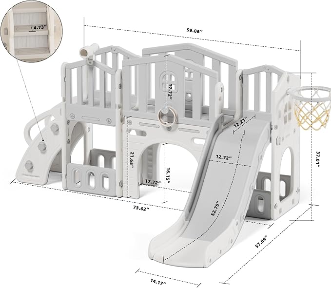 XJD 9 in 1 Toddler Slide Set, Kids Slide for Toddlers Age 1+, Toddler Climber Slide PlaySet with Basketball Hoop and Ball,Outdoor Indoor Playground for Toddlers 1-3 (Gley)