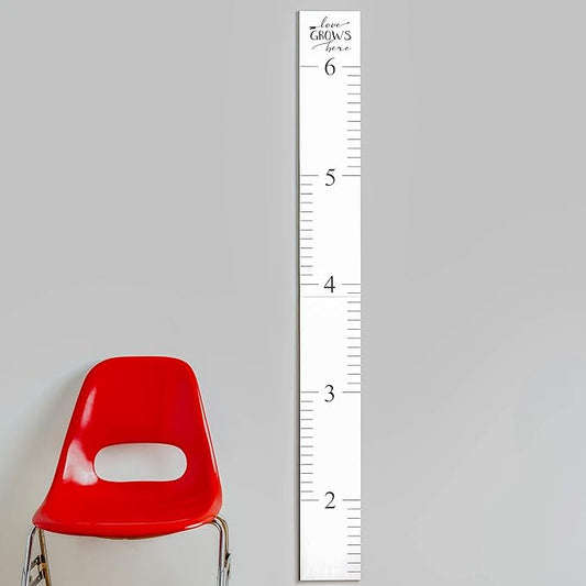Wooden Ruler Growth Chart for Kids, Boys and Girls - Height Chart & Height Measurement for Wall - Kids Nursery Wall Decor and Room Hanging Wall Decor - Love Grows Here - White