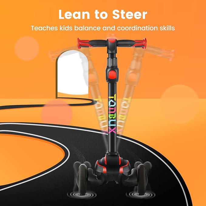 TONBUX Kids Scooter for Age 3-12, Toddler Scooter with 4 Adjustable Heights, Light Up 3-Wheels Scooter, Shock Absorption Design, Lean to Steer, Balance Training Scooter for Kids