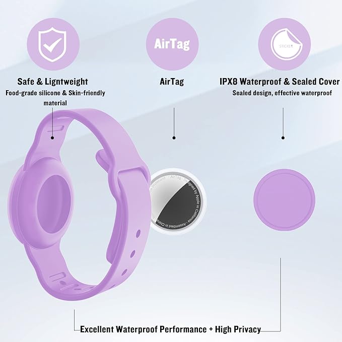Waterproof AirTag Bracelet for Kids, Hidden Silicone Wristband for AirTag, GPS Tracker Case for Air Tag Holder Strap Band for Child Toddler, Secure Anti-Loss Protection(Purple)