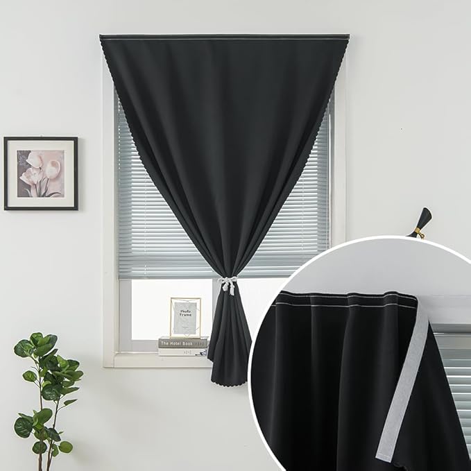 Adhesive Blackout Curtains- Self Stick Shades Window Blinds Curtains No Rod Needed Easy to Hang Curtains, Use for Bedroom, Living Room, Dining Room, Kitchen, Home Office, 47"W X 71"L, Black, 1 Panel