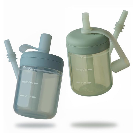 Moonkie Baby Straw cup | Silicone Toddler Sippy Cup Training Cup with Straw Lid | BPA-Free Drop-Proof Baby Cup | Led Weaning | 6 Months+, 5 oz, 2pack