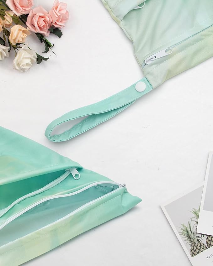 ALVABABY 2pcs Cloth Diaper Wet Dry Bags Waterproof Reusable with Two Zippered Pockets Travel Beach Pool Daycare Soiled Baby Items Yoga Gym Bag for Swimsuits or Wet Clothes 2LM13