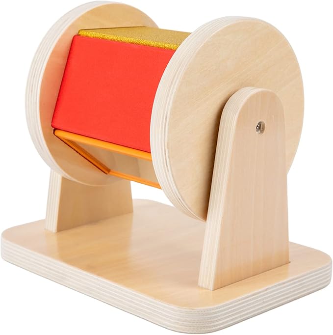 Adena Montessori Spinning Drum Baby Toys,Montessori Toys for Babies 6-12 Months Toddlers,Wooden Spinning Rainbow with Multiple Materials Baby Christmas Toys for Boy and Girls Gift(Medium-size Texture)