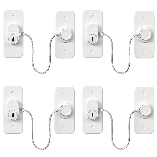 Refrigerator Lock AOSITE 4 Pack Mini Fridge Locks for Kids No Drill Cabinet Lock with Keys Cupboard Lock Child Safety Locks for Cabinets Drawer Locks with Keys Freezer Lock White