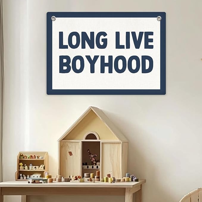 Toddler Boy Room Decor, Long Live Boyhood Banner Wall Hanging, Boys Room Wall Decor Banner Flag, Wall Flag Playroom Nursery Toddle Room Boys Room Decor Classroom Decorations, Banner for Room