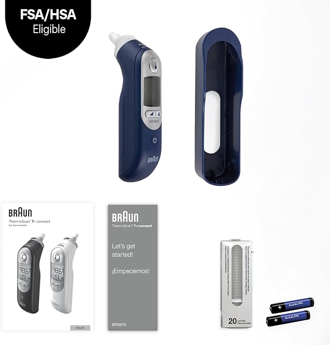 Braun ThermoScan 7+ Connect Digital Ear Thermometer - Family Care App Compatible, Age Precision Technology, Color-Coded Display, No. 1 Brand Recommended by Pediatricians