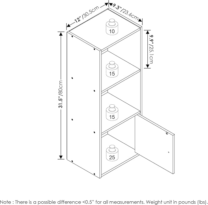 Furinno Luder Shelf Bookcase with 1 Door Storage Cabinet, Blackwood