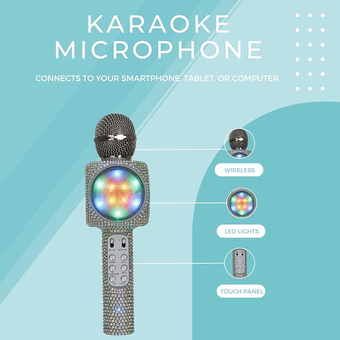 Sing-Along Bling Bluetooth Karaoke Microphone and Bluetooth Stereo Speaker All-in-One (Silver Bling)