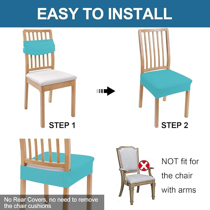 Smiry Waterproof Seat Covers for Dining Room Chairs Set of 4, Stretch Jacquard - Image 5