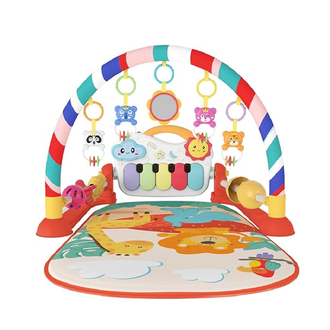 Eners Baby Gyms Play Mats Musical Activity Center Baby Piano Gym Mat Tummy Time Padded Mat for Newborn Toddler Infants(Red)