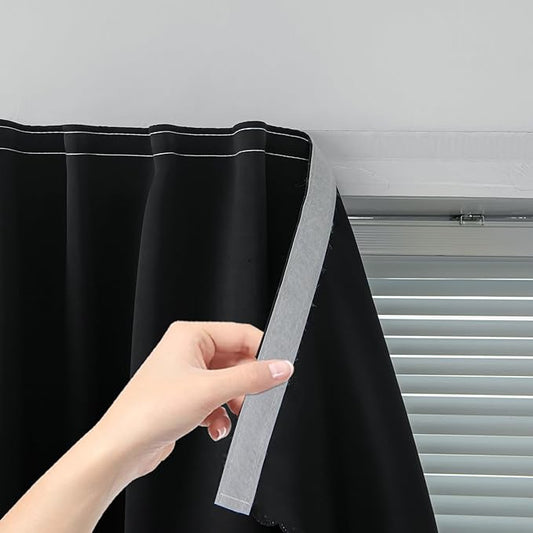 Adhesive Blackout Curtains- Self Stick Shades Window Blinds Curtains No Rod Needed Easy to Hang Curtains, Use for Bedroom, Living Room, Dining Room, Kitchen, Home Office, 59"W X 71"L, Black, 1 Panel