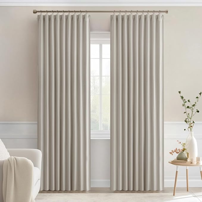 MIULEE Natural Back Tab Blackout Curtains 84 Inch Length 2 Panels Set for Living Room Bedroom Privacy, Rod Pocket/Pinch Pleat Thermal Insulated Room Darkening Pleated Light Blocking Drapes