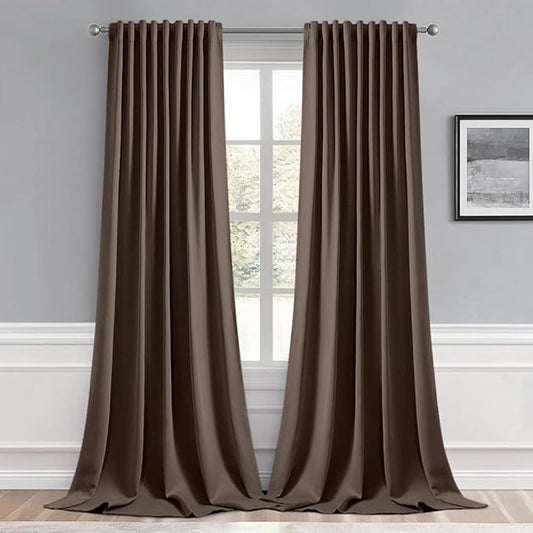 MIULEE Chocolate Brown Back Tab Blackout Curtains 102 Inch Long 2 Panels Set for Bedroom, Rod Pocket/Pinch Pleated Thermal Insulated Living Room Darkening Light Blocking Floor to Ceiling Drapes