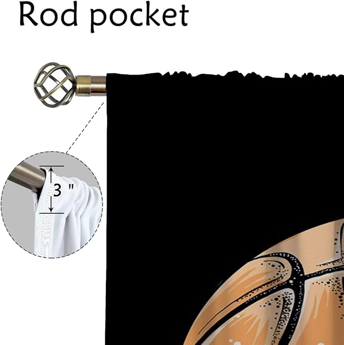 Basketball Blackout Curtains for Boy Girl Room Darkening Decor,Sport Theme Motto Dark Background Bedroom Living Room Home Rod Pocket Thermal Insulated Window Curtain/Drapes Panel,72x63 Inch…
