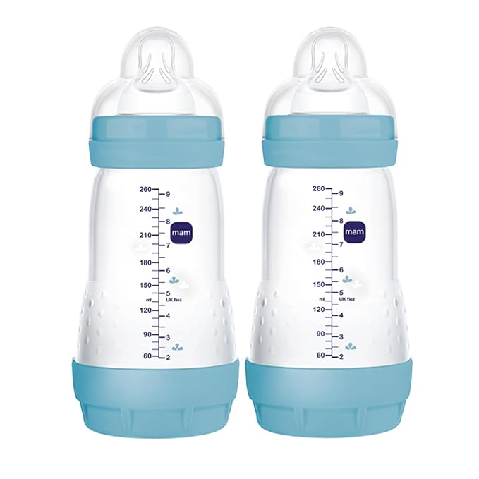 MAM Easy Start Anti-Colic Baby Bottle 9 oz, Medium Flow, Breastfeeding-Like Silicone Nipple Bottle, Reduces Colic, Gas, & Reflux, Easy-to-Clean, BPA-Free, Vented Baby Bottles for Newborns, 2+ Months