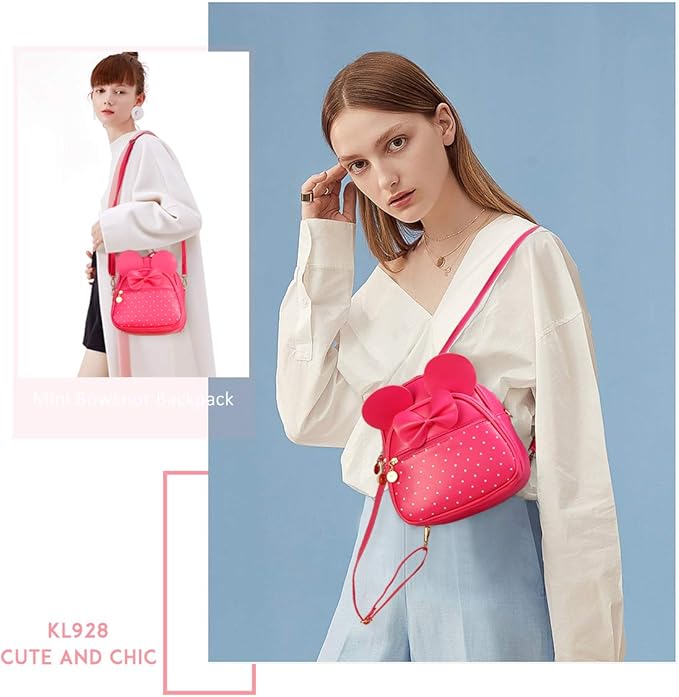KL928 Girls Bowknot Polka Dot Cute Mini Backpack Small Daypacks Convertible Shoulder Bag Purse for Women