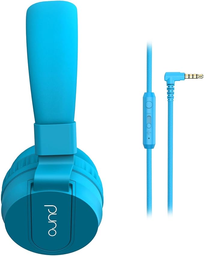 Puro Sound Labs PuroBasic Wired Headphones for Kids - Volume-Limiting & Adjustable with Microphone – Compatible with Smartphones, Tablets, PCs, and More – Safe, Durable Headphones for Kids – Blue