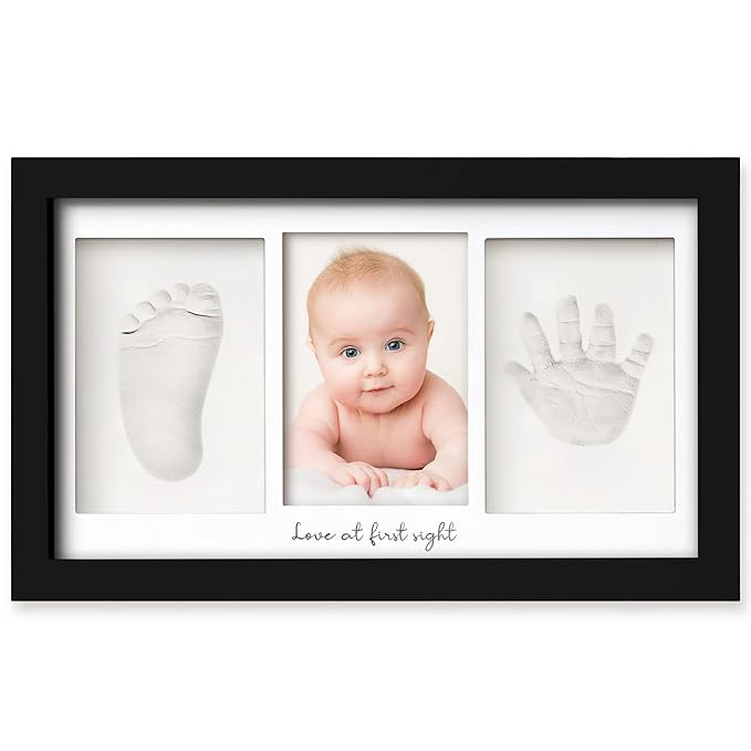 Baby Hand and Footprint Kit - Clay Handprint Keepsake Frame, Newborn Nursery Picture Frame, Personalized New Mom Gifts for Baby Shower & Registry (Onyx Black)