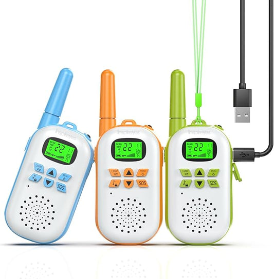Walkie Talkies for Kids Rechargeable,Toys for Boys and Girls Ages 3-12, 3 Pack Long Range 2-Way Radios, Birthday Gifts,Christmas Stockings, Outdoor Play, Family Games, Hiking Camping Gear
