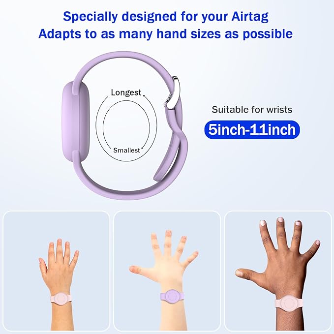 R-fun Waterproof for Air Tag Bracelets [2 Pack] Compatible with Apple Air Tag Finders with Soft Silicone,Anti Lost GPS Item Finders Case Cover,Pink/Light Purple