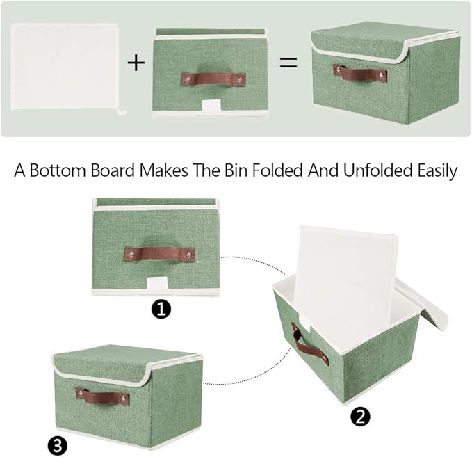 Lucky Monet Storage Bins Boxes with Lids 2 Pack Decorative Storage Boxes Collapsible Fabric Storage Basket Containers Lidded Storage Cube for Organizing Closet Home Office, 10"x 8"x 7" (Green)