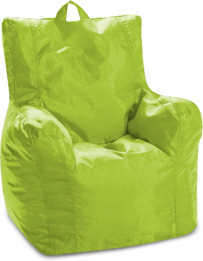 Posh Creations Bean Bag Chair Structured Seat for Toddlers and Kids, Comfy Chair for Gaming, Reading, and Watching TV for Children, Pasadena Chair, Nylon - Lime Green