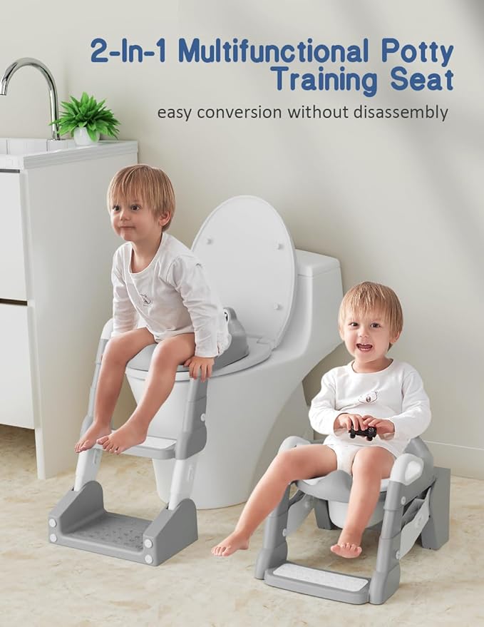 Potty Training Seat, Toddler Potty Training Toilet, Upgrade 2 In 1 Toddler Toilet Seat with Steps Stool Splash Guard and Anti-Slip Pad Soft Cushion, Potty Seats for Toddlers Baby Kids