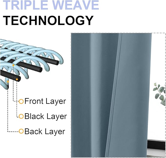 Simplebrand Blackout Extra 10ft Curtains for Patio 120 Inches Long 2 Panels Set, Solid Thermal Insulated Energy Saving Rod Pocket Window Treatment Curtains Blackout Drapes, 50" Wx120 L, Stone Blue