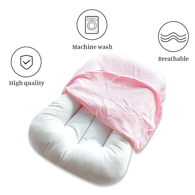 Hooyax Muslin Baby Lounger Cover Soft Organic Cotton Slipcover Fits Newborn Lounger for Baby Boys and Girls (Pink)