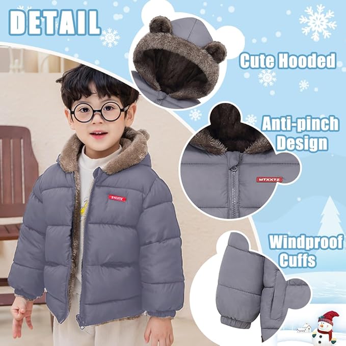 Infant Baby Winter Coat Bear Hooded Jacket Warm Fleece Snowsuit Windproof Outerwear for Toddler Boy Girl 9M-4T