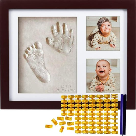 Co Little Baby Handprint & Footprint Kit (Date & Name Stamp) Clay Hand Print Picture Frame for Newborn - Best New Mom Gift - Foot Impression Photo Keepsake for Girl & Boy - White Feet Imprint Mold