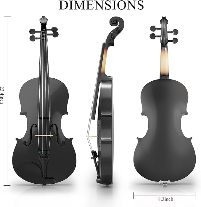 Beginner Violin 4/4, Full Size Violin for Adults, Teens, Student, Acoustic Fiddle Kit with Hard Case, Bow, Rosin, Bridge, Learners Age 12+ (Black)