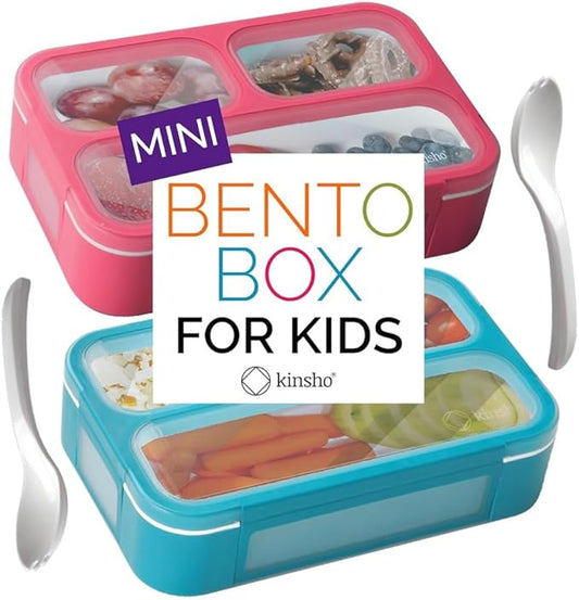 Snack Container - Small Bento Lunch Box for Kids Girls Boys Toddlers | MINI Leak-proof Boxes, Baby Bentobox for Daycare, Portion Containers, BPA-Free Pink and Blue Set of 2
