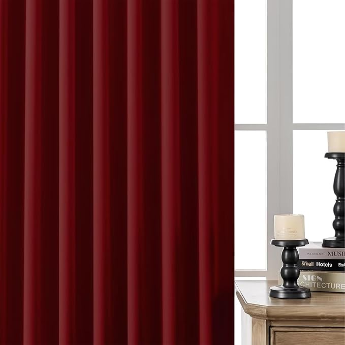 Joydeco 72 Inch Blackout Curtains for Bedroom, Thermal Insulated Black Out Curtains, Room Darkening Drapes for Living Room Window Rod Pocket Back Tab (W52 x L72 Inch, Burgundy Red)
