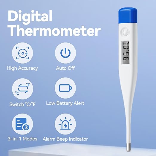 Berrcom Digital Thermometer for Adults, Kids, and Babies, Oral Rectal Underarm Medical Thermometer with Fever Alarm and C/F Switchable