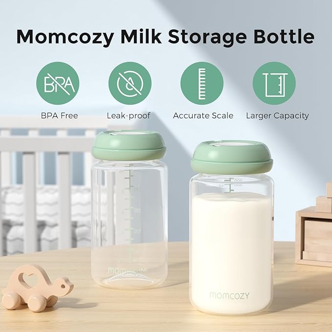 Momcozy Natural Baby Bottle, 10oz Wide-Neck Breast Milk Container, Breastmilk Storage Bottle for Fridge & Momcozy Breast Milk Cooler, BPA Free Milk Collection Bottles, Breastfeeding Essential, 4PCS