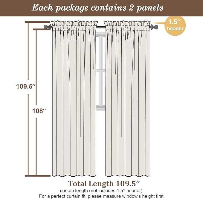 Chyhomenyc Extra Long Semi Sheer Curtains 108 Inches Long 2 Panels Set - Image 5