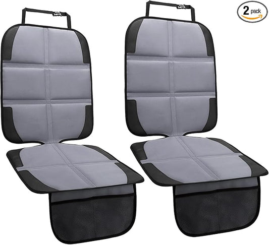 Car Seat Protector 2 Pack Baby Car Seat Covers with Mesh Pockets & Non-Slip Backing 600D Durable Seat Protector Under Baby Car Seat (Gray, Standard)