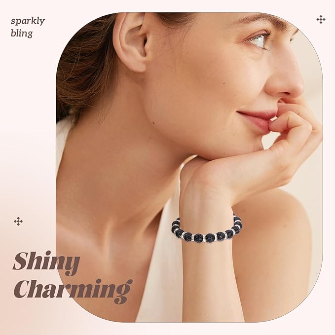 160pcs 10mm Rhinestone Beads for Jewelry Making, Black Shiny Round Disco Ball Beads Bulk, Sparkle Crystal Clay Christmas for Bracelet Baseball Necklace Earring Crafting and DIY